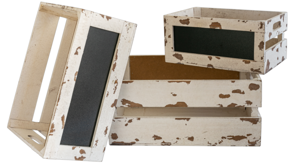 Conjunto de Caixas de Madeira Branco Décapé