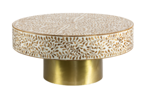 Mesa de centro Dourada com Detalhes em Madeira MD03B