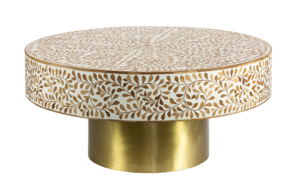Mesa de centro Dourada com Detalhes em Madeira MD03B