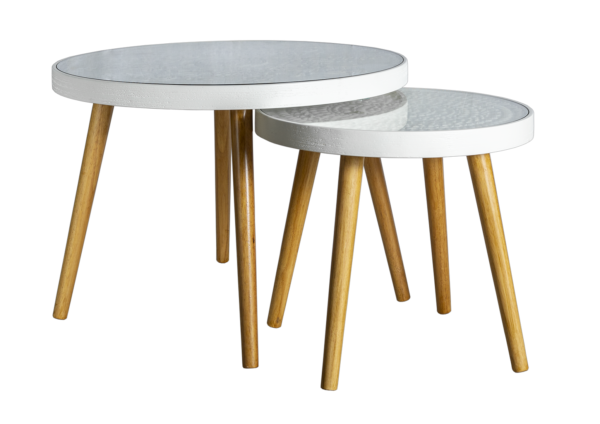 Conjuto de Mesas Brancas com tampo de vidro MD09